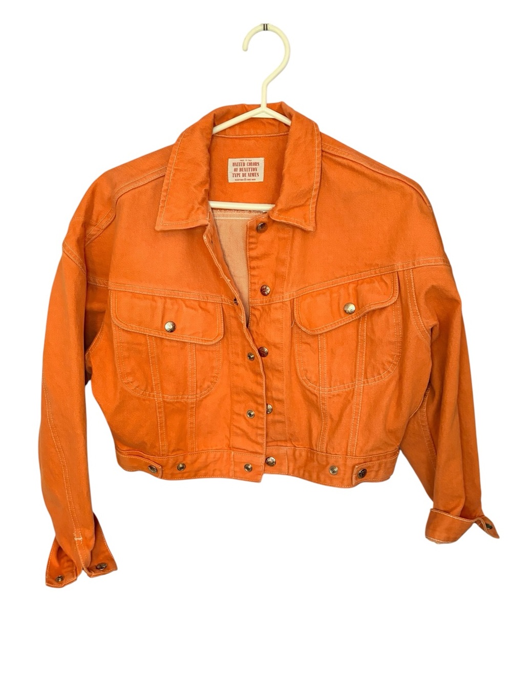 United Colors of Benetton Vintage Orange Cropped Denim Trucker Jacket